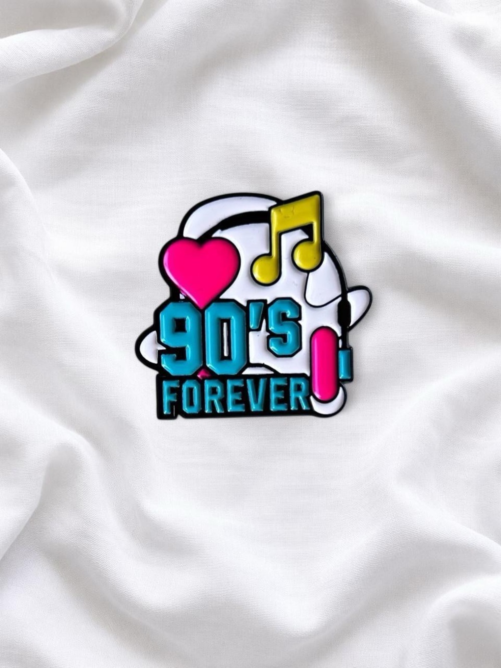 90's Forever Colorful Enamel Pin - Neon Heart & Headphones